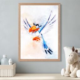ARTZE Zazu Watercolour Lion King Framed Print SIZE: A2 with Oak Frame in Bright Blue - Size: A4 - thumbnail 2