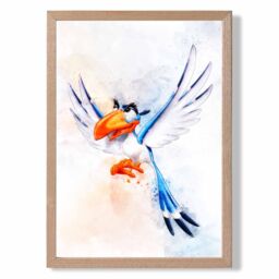 ARTZE Zazu Watercolour Lion King Framed Print SIZE: A2 with Oak Frame in Bright Blue - Size: A4