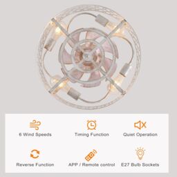 Garwarm 4 Lights Ceiling Fans with Lights 50cm Metal White - thumbnail 5