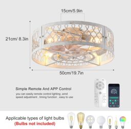 Garwarm 4 Lights Ceiling Fans with Lights 50cm Metal White - thumbnail 2