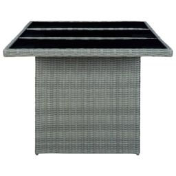 Berkfield Home Garden Table Light Grey Poly Rattan & Tempered Glass - thumbnail 3