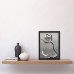 Artery8 Ohara Koson Framed Wall Art Print Long Eared Owl On Tree Branch in Grey - Size: A4 - thumbnail 2