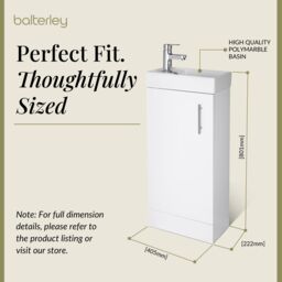 Balterley Cloakroom Floor Standing 1 Door Vanity Unit Basin Gloss White 400mm - thumbnail 5