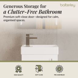 Balterley Cloakroom Floor Standing 1 Door Vanity Unit Basin Gloss White 400mm - thumbnail 4
