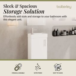 Balterley Cloakroom Floor Standing 1 Door Vanity Unit Basin Gloss White 400mm - thumbnail 2
