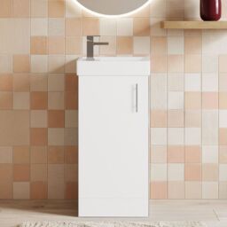 Balterley Cloakroom Floor Standing 1 Door Vanity Unit Basin Gloss White 400mm - thumbnail 9