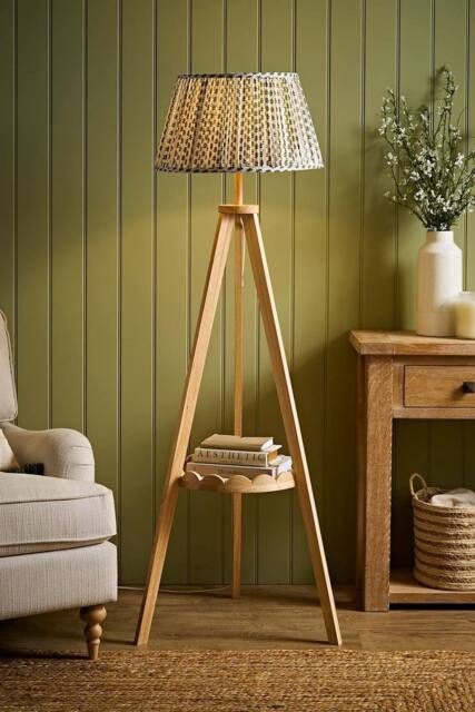 ValueLights Morrigan Ditsy Floral Pleated Shade Scallop Wooden Tripod Floor Lamp in Green - image 1