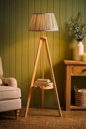 ValueLights Morrigan Ditsy Floral Pleated Shade Scallop Wooden Tripod Floor Lamp in Green - thumbnail 2