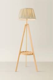 ValueLights Morrigan Ditsy Floral Pleated Shade Scallop Wooden Tripod Floor Lamp in Green - thumbnail 3