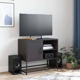 Berkfield Home TV Cabinet Black 68x39x60.5 cm Steel - thumbnail 1