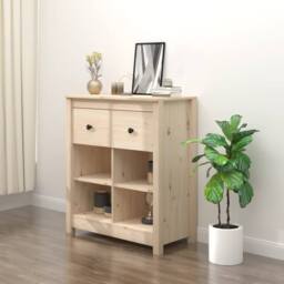 Berkfield Home Sideboard 70x35x80 cm Solid Wood Pine in Light Tan - Size: 70 x 35 x 80 cm - thumbnail 2