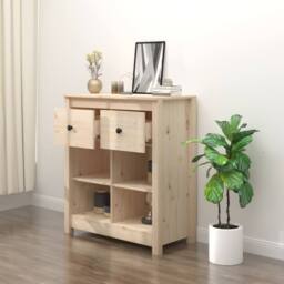 Berkfield Home Sideboard 70x35x80 cm Solid Wood Pine in Light Tan - Size: 70 x 35 x 80 cm - thumbnail 6