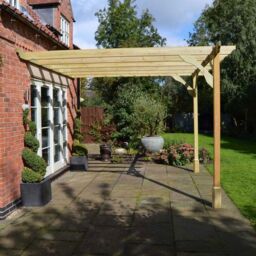 Rutland County Garden Furniture Ltd Wall Mounted Premium Pergola, Wood, L240 x W240 x H270cm, Rustic Brown in Light Green - thumbnail 7
