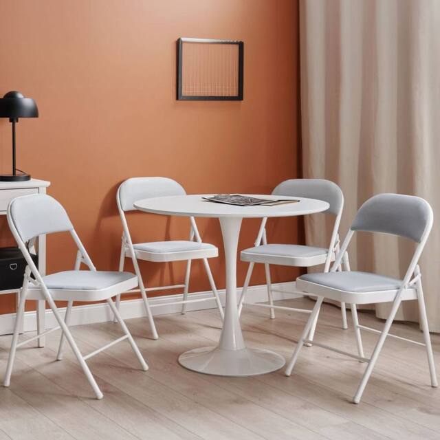 Wyld and Coco Set of 4 Folding Chairs Light Grey Padded Seats White Powder Coat - image 1