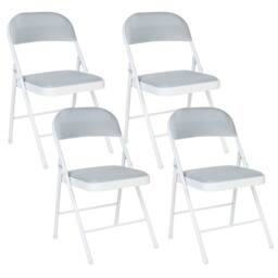 Wyld and Coco Set of 4 Folding Chairs Light Grey Padded Seats White Powder Coat - thumbnail 2