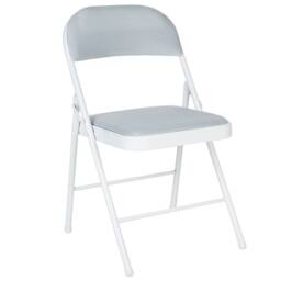 Wyld and Coco Set of 4 Folding Chairs Light Grey Padded Seats White Powder Coat - thumbnail 4