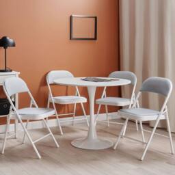 Wyld and Coco Set of 4 Folding Chairs Light Grey Padded Seats White Powder Coat