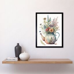 "Artery8 Wall Art Print Wildflower Floral Bouquet in China Pattern Teapot Art Framed in Black - Size: W12"" x H16""" - thumbnail 2
