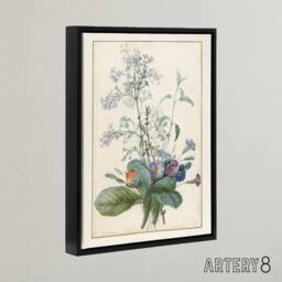 "Artery8 Bouquet of Flowers with Insects Redoute Vintage Framed Canvas Wall Art in White - Size: W12"" x H16""" - thumbnail 2