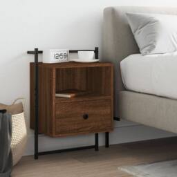 Berkfield Home Decorative Bedside Cabinet Wall-mounted Brown Oak 40x30x61 cm Eng - Size: 40 x 30 x 61 cm - thumbnail 2