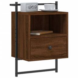 Berkfield Home Decorative Bedside Cabinet Wall-mounted Brown Oak 40x30x61 cm Eng - Size: 40 x 30 x 61 cm - thumbnail 1