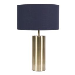 ValueLights Lexy Fabric Drum Shade with Antique Brass Dimmable Touch Table Lamp & LED Bulb in Navy - thumbnail 2