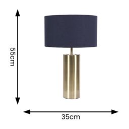 ValueLights Lexy Fabric Drum Shade with Antique Brass Dimmable Touch Table Lamp & LED Bulb in Navy - thumbnail 6