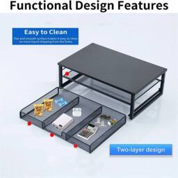 Kelvenix Laptop Monitor Stand with Drawer, Metal Mesh Desktop Storage Riser in Black - thumbnail 3
