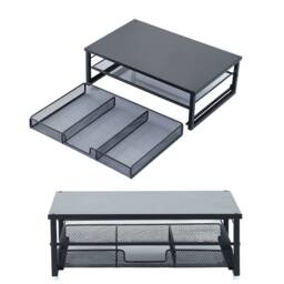 Kelvenix Laptop Monitor Stand with Drawer, Metal Mesh Desktop Storage Riser in Black - thumbnail 1