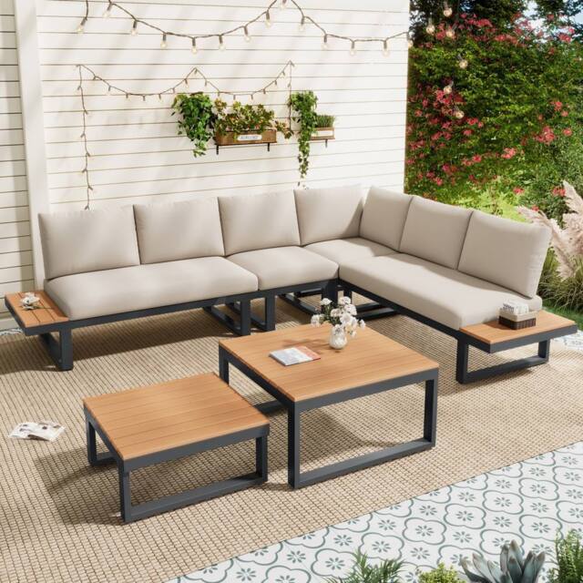 Direct Wicker 5-6 Seater Garden Lounge Set with Reclining & Adjustable Seating in Grey - Size: 6 Person