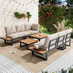 Direct Wicker 5-6 Seater Garden Lounge Set with Reclining & Adjustable Seating in Grey - Size: 6 Person - thumbnail 7