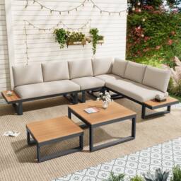 Direct Wicker 5-6 Seater Garden Lounge Set with Reclining & Adjustable Seating in Grey - Size: 6 Person - thumbnail 1