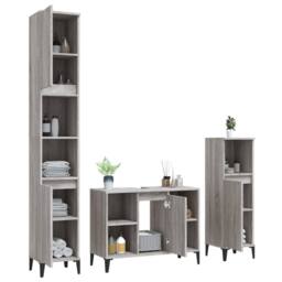 Berkfield Home 3 Piece Bathroom Furniture Set Grey Sonoma Engineered Wood - thumbnail 3