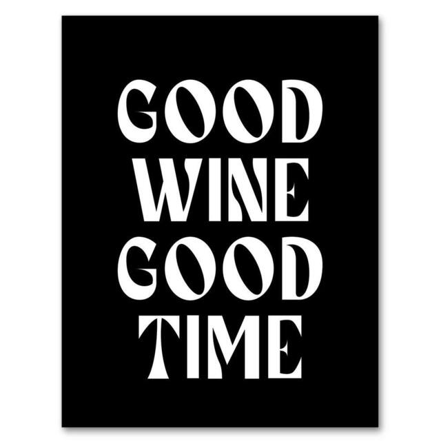 Artery8 Good Wine Good Time Black White Fun Cheeky Framed Wall Art Print - Size: A4 - image 1