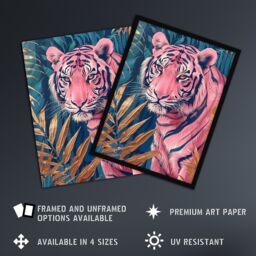 "Artery8 Majestic Pink Tiger in Blue Gold Tropical Jungle Wall Art Print - Size: W18"" x H24""" - thumbnail 2