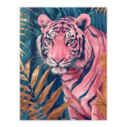 "Artery8 Majestic Pink Tiger in Blue Gold Tropical Jungle Wall Art Print - Size: W18"" x H24""" - thumbnail 1