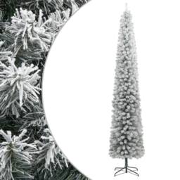 Berkfield Home Slim Christmas Tree with Stand & Flocked Snow 300 cm PVC in White - thumbnail 2