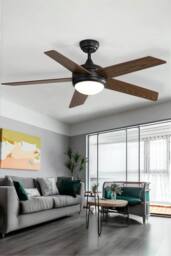 Living and Home Rustic Wooden 5-Blade Ceiling Fan with LED Light in Brown