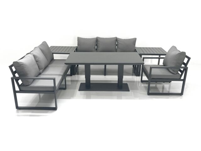 Fimous Outdoor Garden Furniture Set Aluminium Lounge Sofa Adjustable Rising Lifting Dining Table Sets with 2 Side Tables Dark Grey - image 1