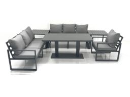 Fimous Outdoor Garden Furniture Set Aluminium Lounge Sofa Adjustable Rising Lifting Dining Table Sets with 2 Side Tables Dark Grey - thumbnail 1