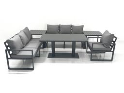 Fimous Outdoor Garden Furniture Set Aluminium Lounge Sofa Adjustable Rising Lifting Dining Table Sets with 2 Side Tables Dark Grey - thumbnail 2