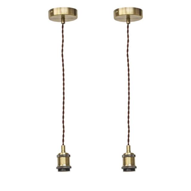 First Choice Lighting Set of 2 Flex - Antique Brass Retro Ceiling Pendant Flex Kits in Bronze - image 1