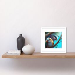Artery8 Budgie Parakeet Wild Bird in Tree Oil Painting Square Wooden Framed Wall Art Print Picture 8X8 Inch in White - thumbnail 2