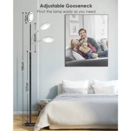 NIVOR 173cm Black Reading Dimmable 360° adjustable LED Floor Lamp Remote - thumbnail 4