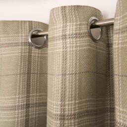 OHS Pair Of Woven Check Eyelet Curtains Textured in Green - Size: 168 cm width x 183 cm drop - thumbnail 4