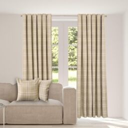 OHS Pair Of Woven Check Eyelet Curtains Textured in Green - Size: 168 cm width x 183 cm drop - thumbnail 2