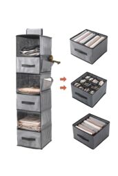 H&O Direct 6-Layer Foldable Hanging Bag Clothes Organization Storage Hanging Bag in Grey