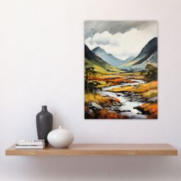 Artery8 Glencoe Valley Oil Painting Scotland Majestic Mountain Range & River Coe Large Wall Unframed Art Poster Print Thick Paper 18X24 Inch - thumbnail 4