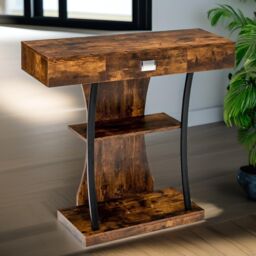 Pirlo Plush Industrial Console Table T-Shaped Rustic Brown - thumbnail 2