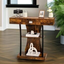 Pirlo Plush Industrial Console Table T-Shaped Rustic Brown - thumbnail 1